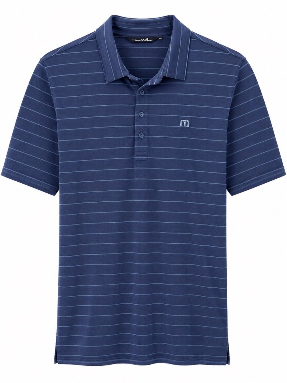 Travis Mathew Mens XL Navy Striped Polo Shirt Cotton-Poly Blend
